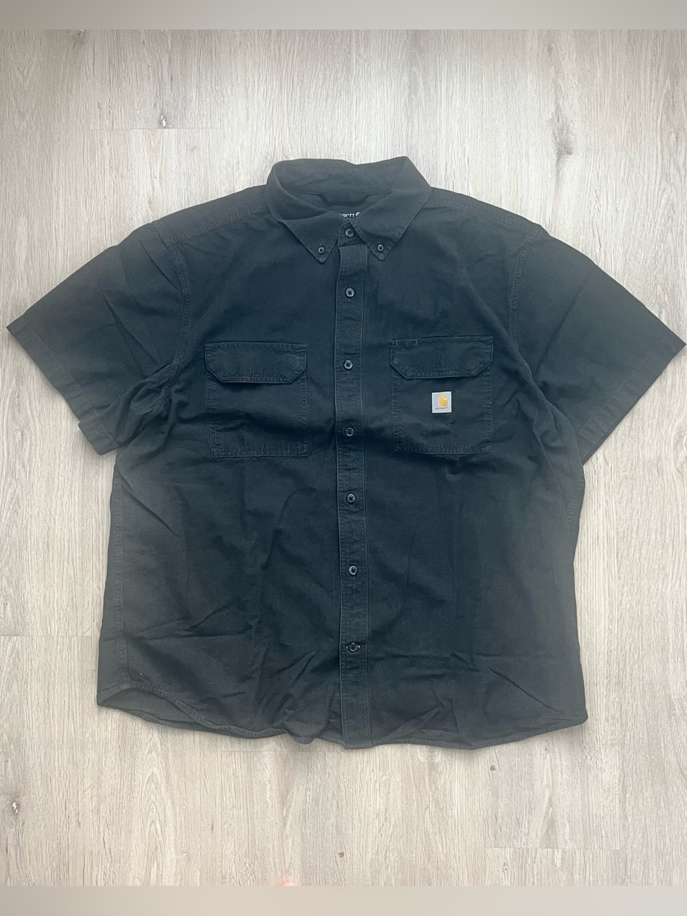Carhartt Short Sleeve Button Down Shirt Mens 2XL Black Check Loose Fit Workwear